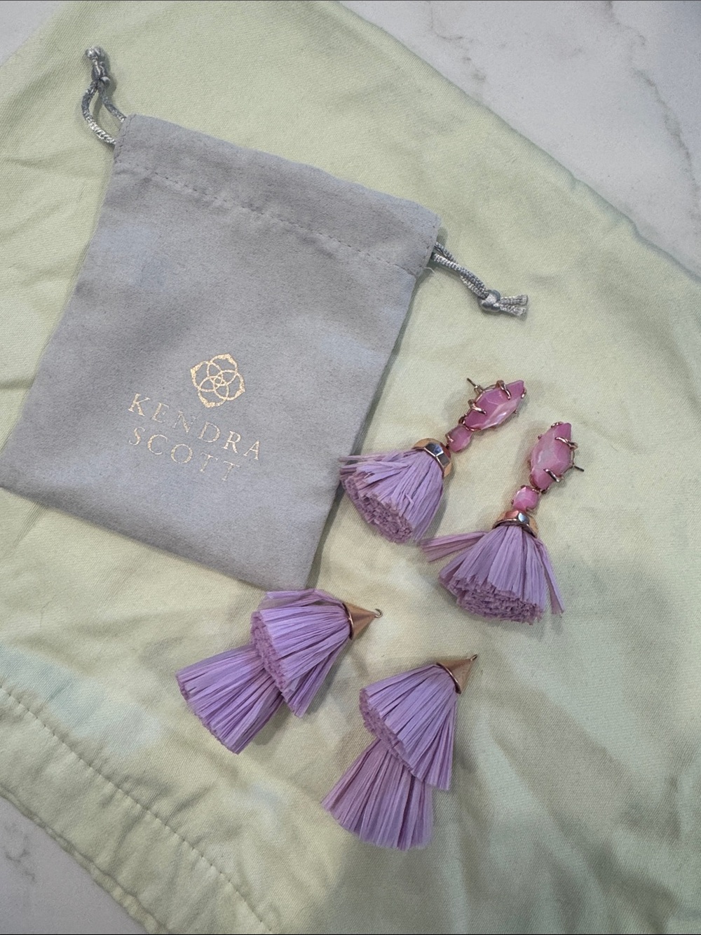 Kendra Scott Lavender Tassel Drop Earrings with Pink Stone Accents